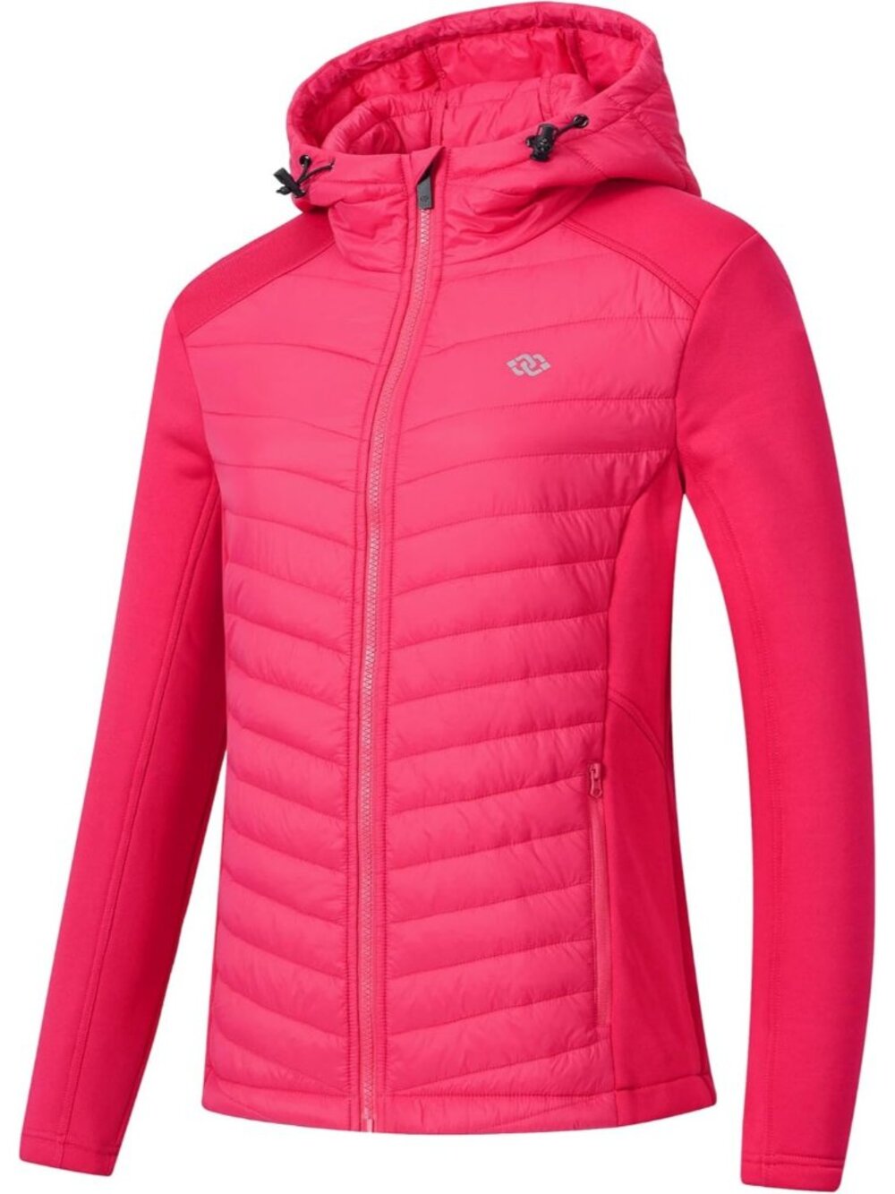 Women's Rose Red Fleece Hoodie  Full Zip Hybrid Running Warm Lightweight Jacket